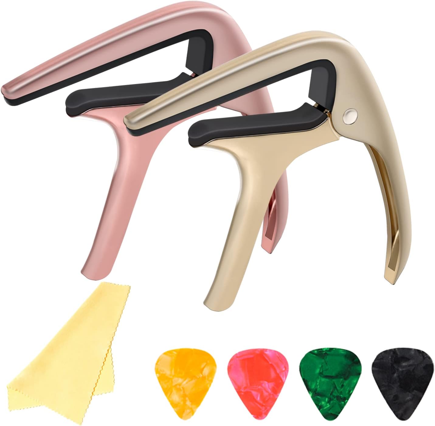 SKAEHPCapo Guitar Capo for Acoustic and Electric Guitars, Guitar Capo or Ukulele Capo - with 4 Picks (sc-06 (rose gold+gold))