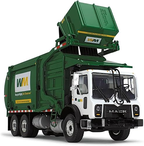 Miniatura 4 de Mack TerraPro Waste Management Refuse Garbage Truck with Wittke Front Load White and Green with Garbage Bin 1/34 Diecast Model by First Gear 10-4001D