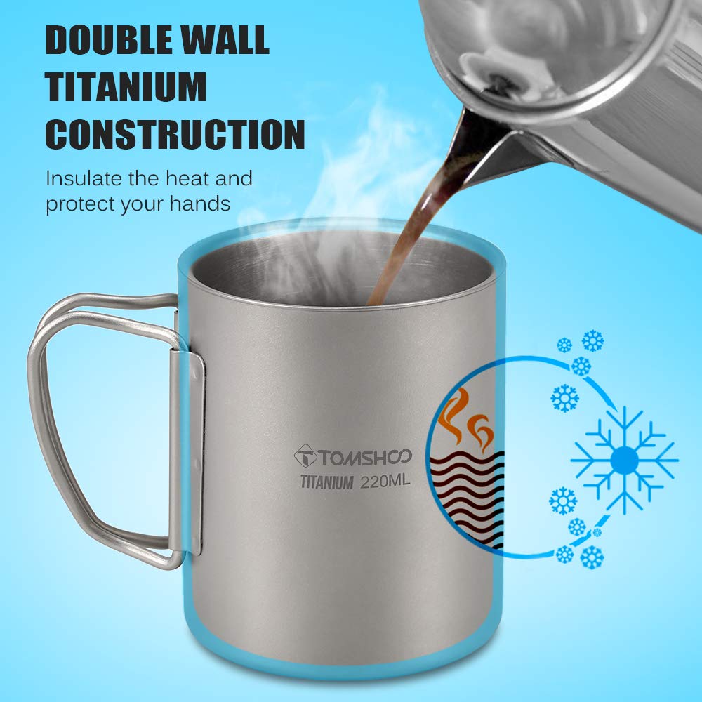 HUIOP Wasserbecher, 220/350/450/600 ml, doppelwandig, Titan, Wasserbecher, für Zuhause, Büro, Outdoor, Camping, Wandern, Rucksackreisen, Picknick