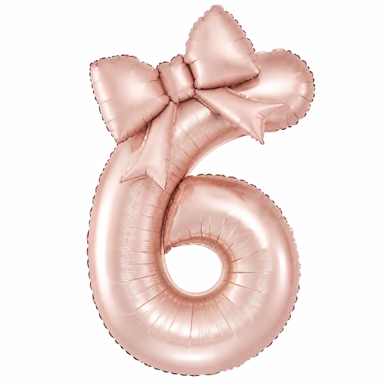 Pink Number 6 Balloon, 40 Inch Foil Number Balloon with 21 Inch Pink Bow Balloon and Glue Dots, Giant Number Party Balloons for Celebration, Girl's Birthday Decorations