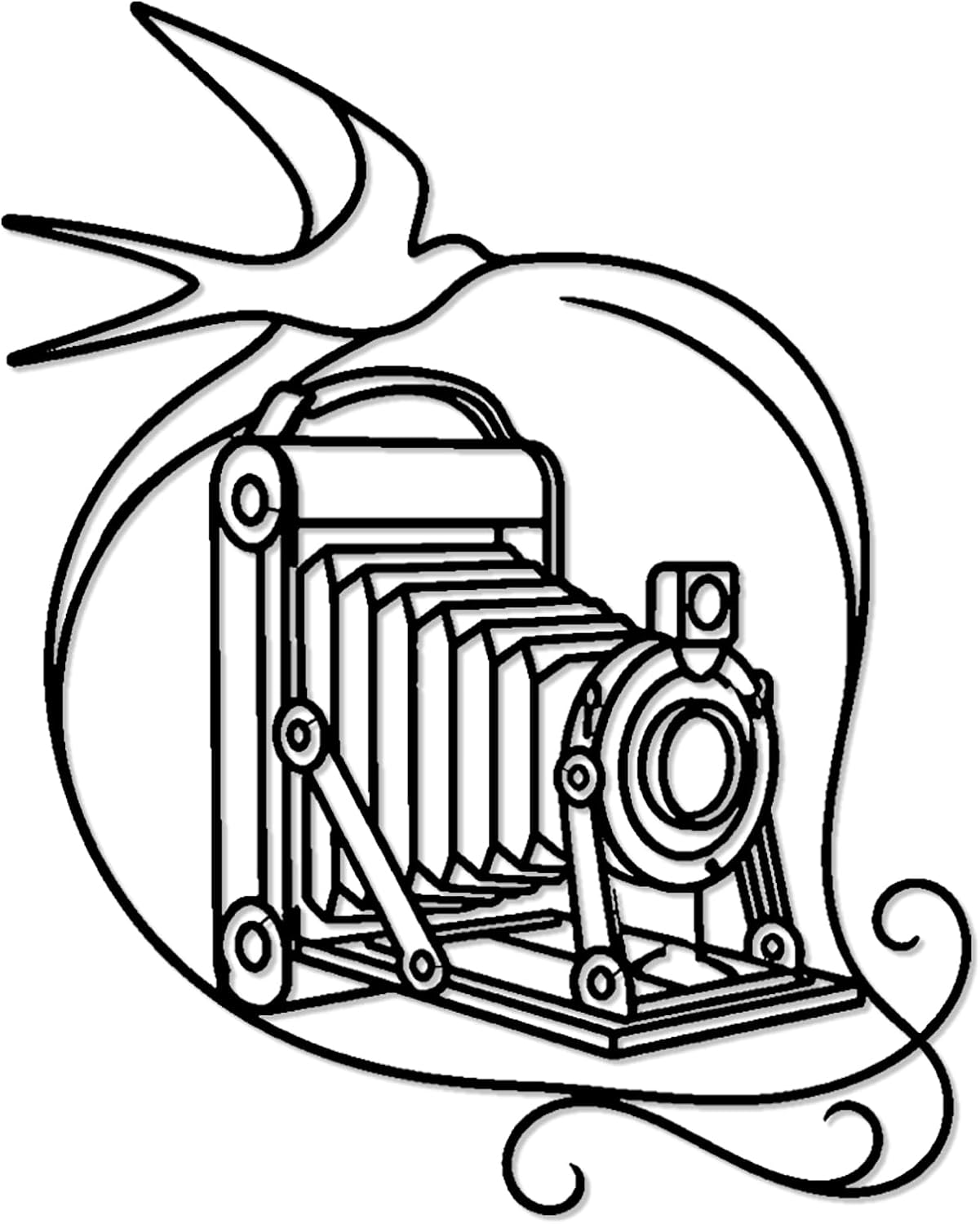 Vintage Folding Camera Line Art Metal Wall Art WallArt Decor Metal Outdoor Decor Metal Signs Modern Artwork Exquisite Wall Decoration Living Room Bedroom Office 12in