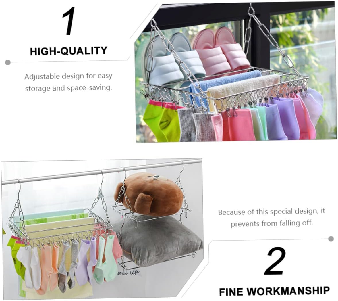 Multifunctional Stainless Steel Socks Drying Rack with Clips Adjustable Balcony Clothes Hanger Space Saving Design for Laundry Room Bedroom Bathroom