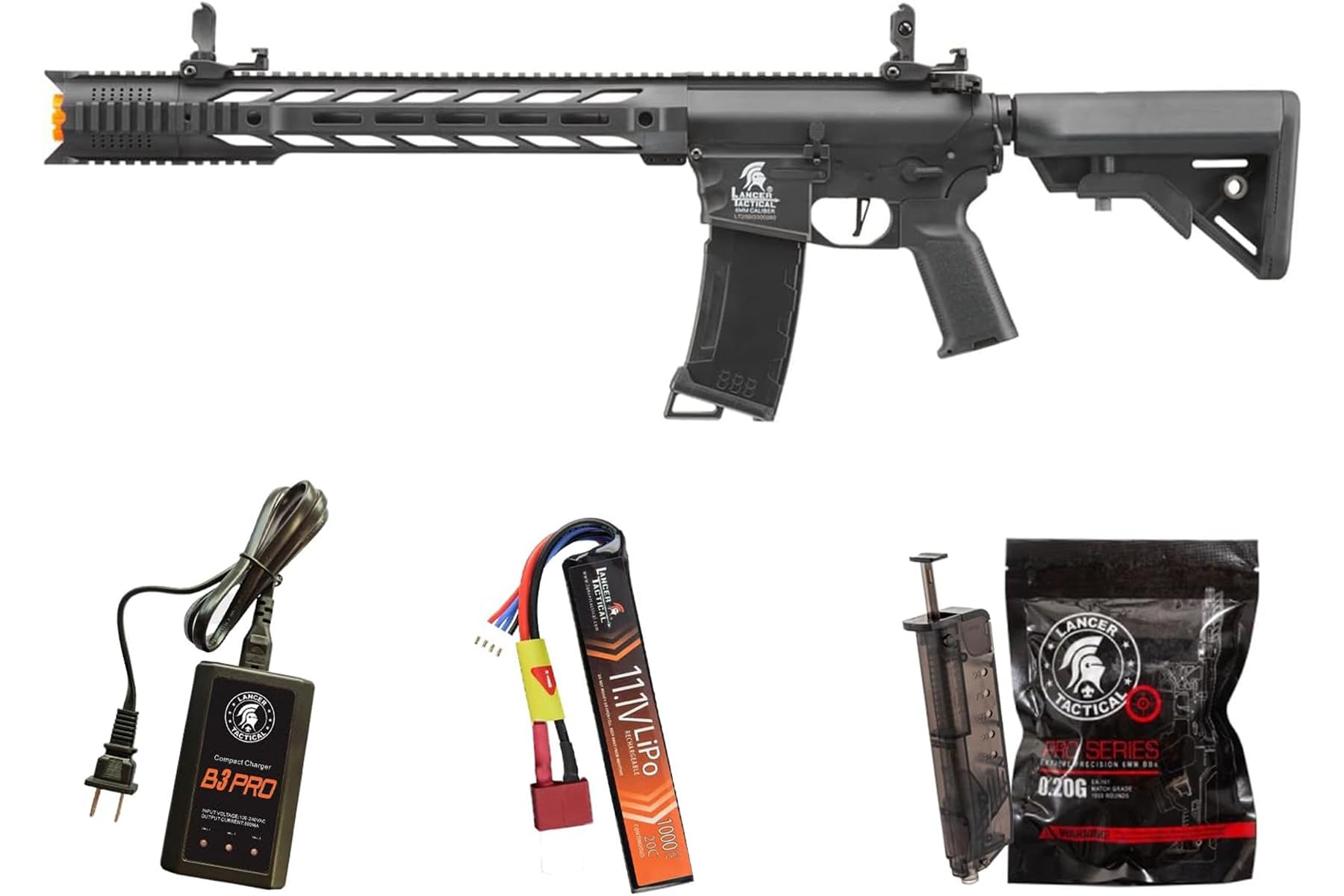 Lancer Tactical Gen 3 SPR Interceptor M4 Airsoft with Programmable Mosfet/ETU-Electric Full/Semi-Auto AEG Rifle (Lipo Battery &amp; Charger Included)