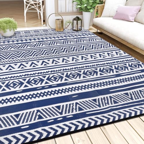 Enyhom Alfombra Exteriores Reversible 240 x 300 cm, Alfombras de Exterior Plástico Duradero Alfombra de Paja Tejida para Jardín, Patio, Caravana, Camping, Terraza, Azul