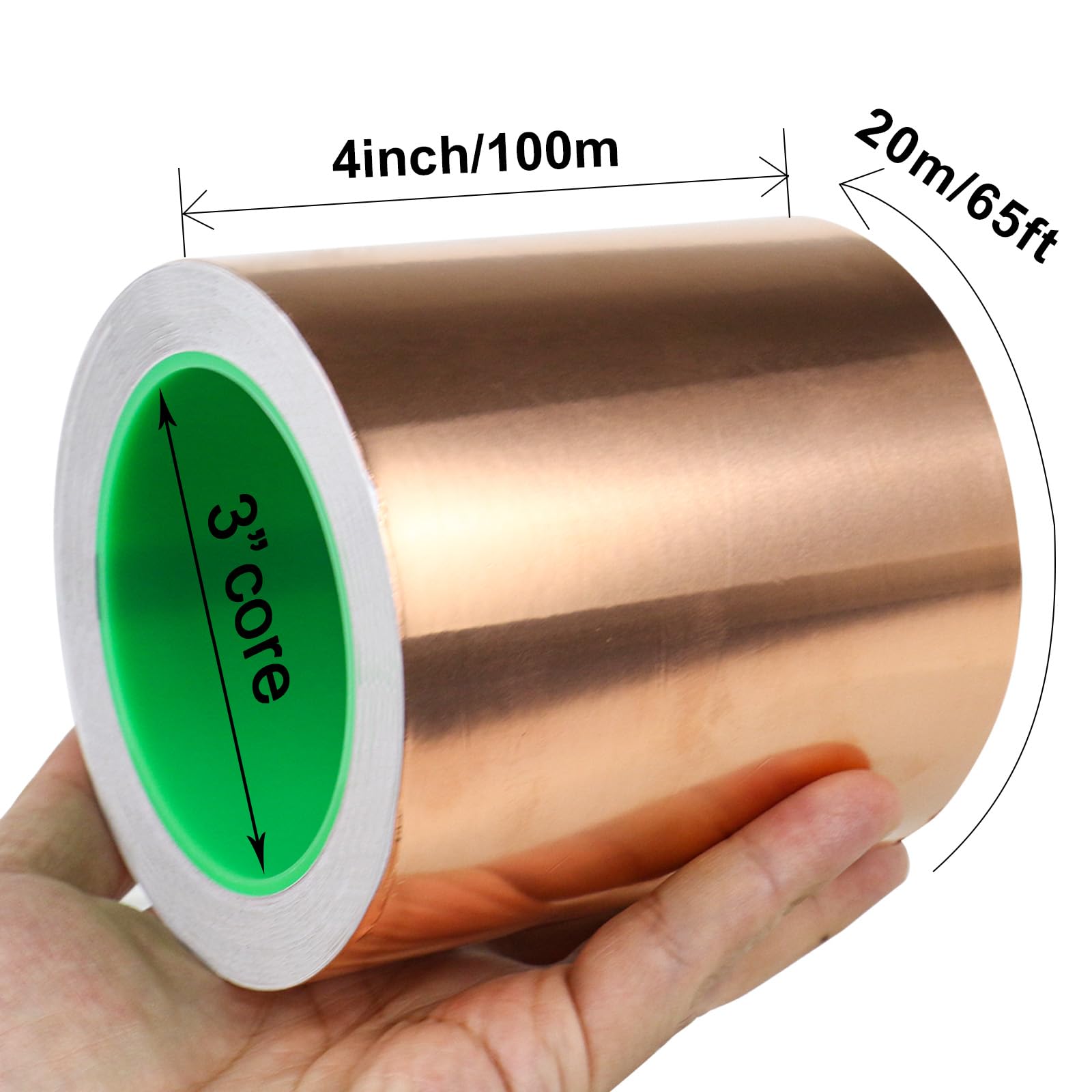 BOMEI PACK Nastro in lamina di rame, 10,2 cm x 20,1 m, con adesivo conduttivo per chitarra e artigianato, saldatura, vetro colorato, riparazioni elettriche, messa a terra