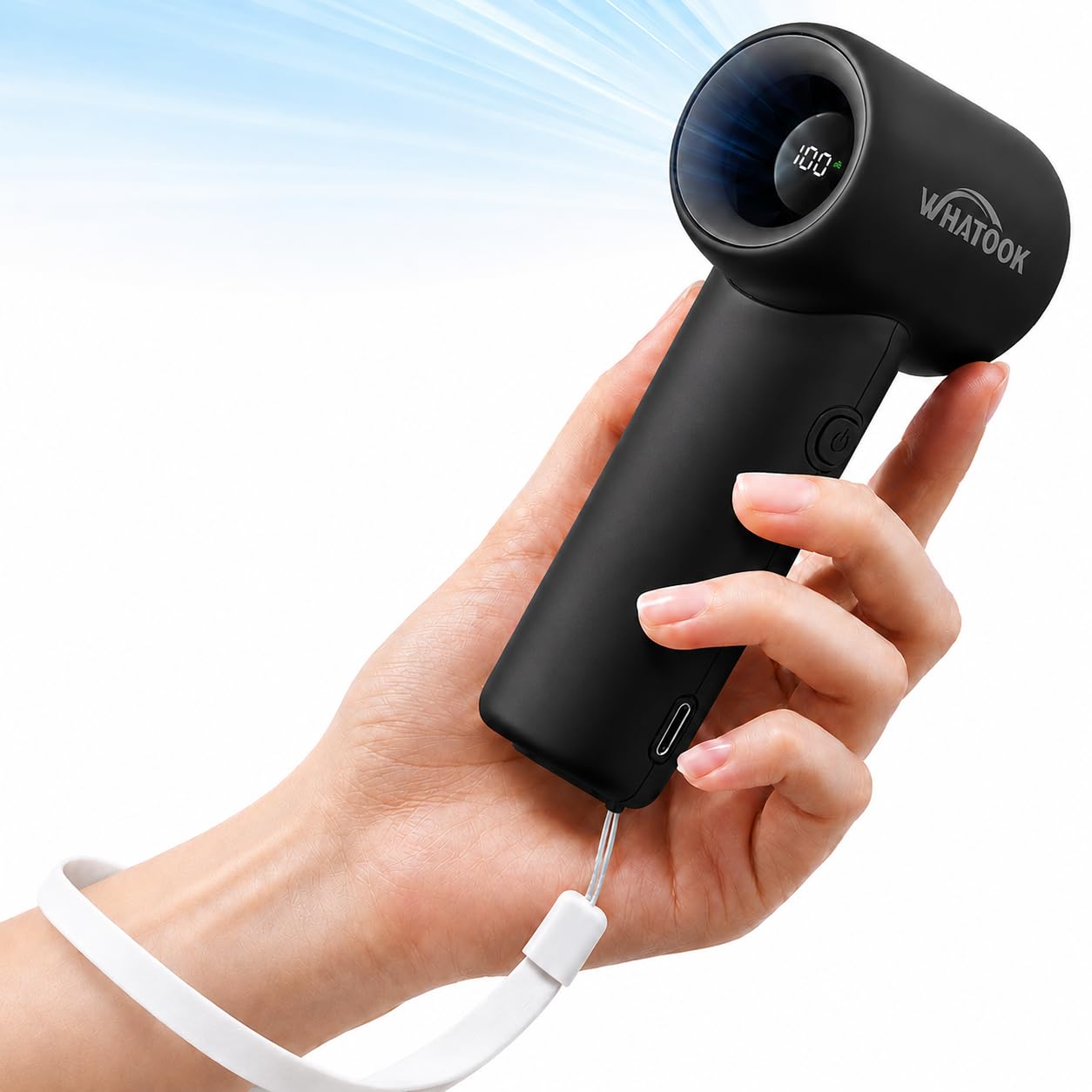 WHATOOK Portable Mini Handheld Fan, 18500 RPM Turbo Hand Fan, 5 Speed Small Personal Fan with LED Display, Ultra Lightweight USB Rechargeable for Travel, Commuting, Makeup, Gifts for Women Men, Black