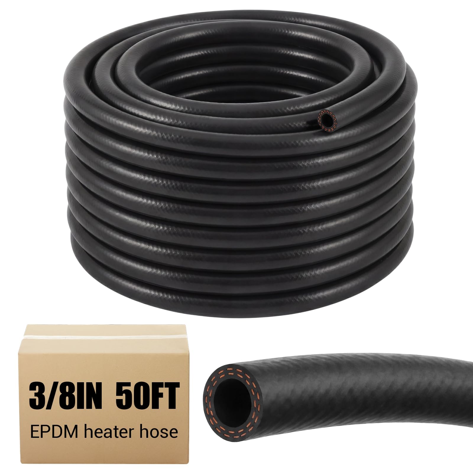 Outus 3/8'' 50ft Heater Hose EPDM Coolant Radiator 85 PSI 2-Ply Black