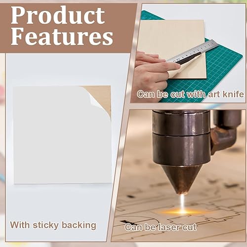 Miniatura 4 de BENECREAT 2 hojas de chapa de madera cortadas con láser, paneles de madera rectangulares autoadhesivos de 12 x 12 pulgadas para pintura de