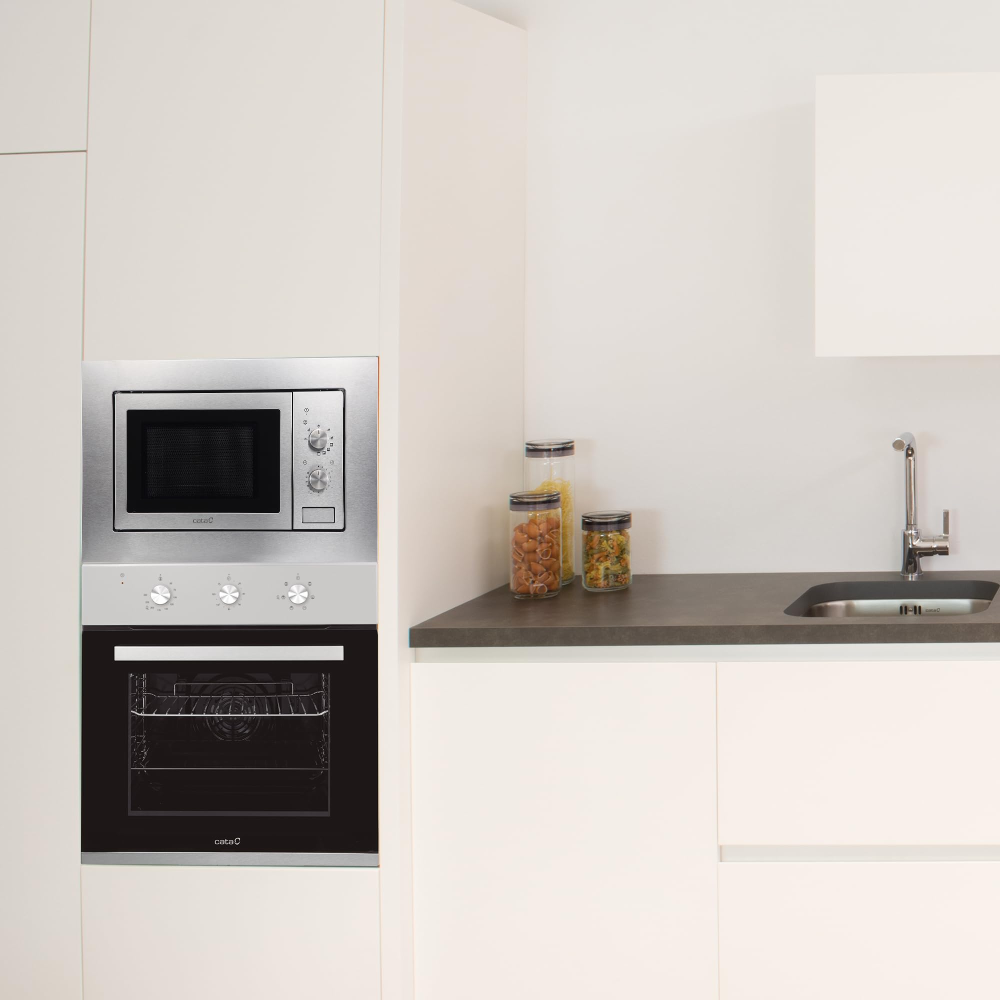 Cata | Microondas de Encastre | Modelo MMA 20 X | 60 cm de Ancho | Capacidad de 20 litros | 5 Niveles de potencia |Con Grill Simultáneo | Fácil Instalación | Medidas Interiores 195 x 280 x 300 mm