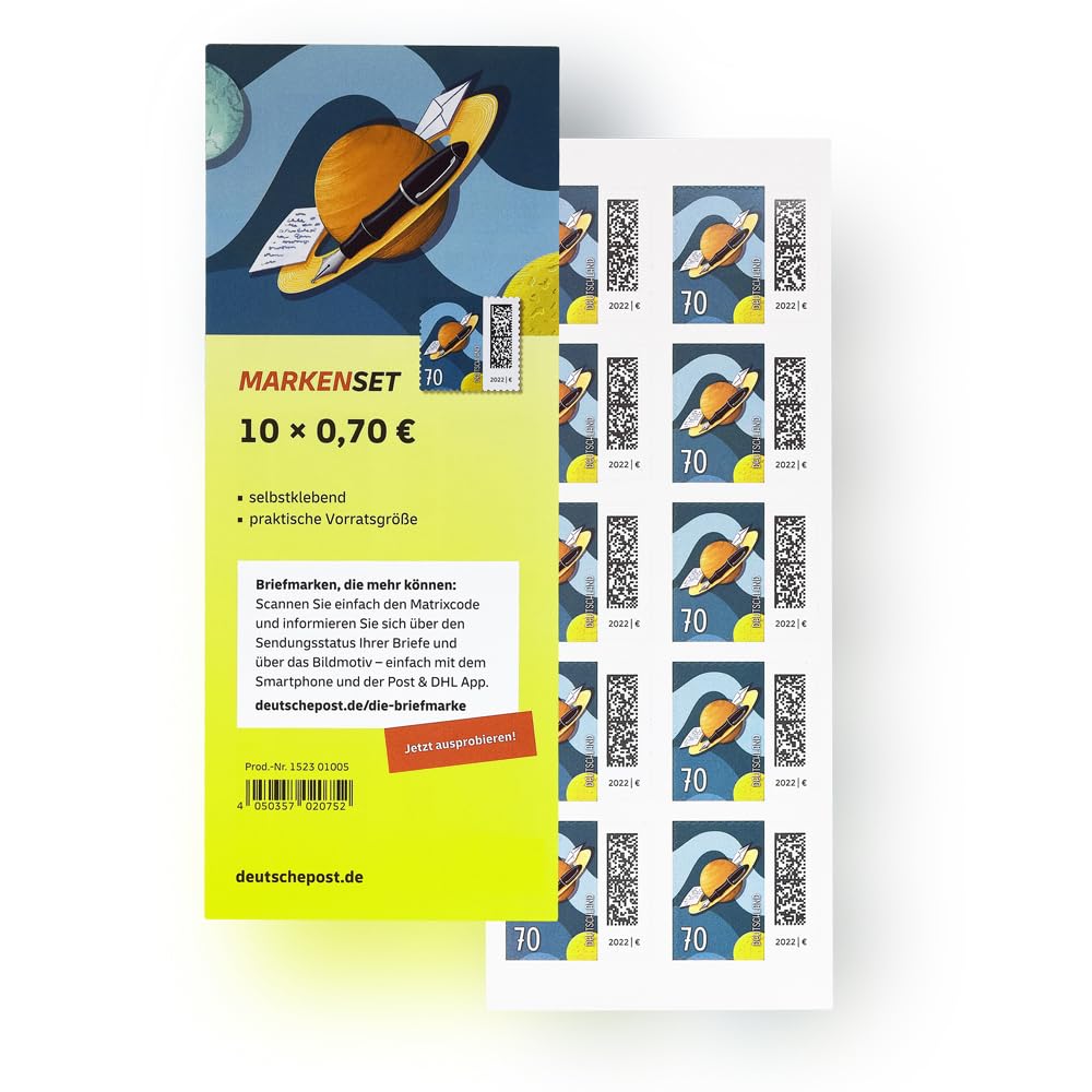 10 Stück 0,70 EUR 70 Cent postfrische selbstklebende Post Briefmarken | Frankaturware Markenset (Motiv: Brief auf Umlaufbahn)