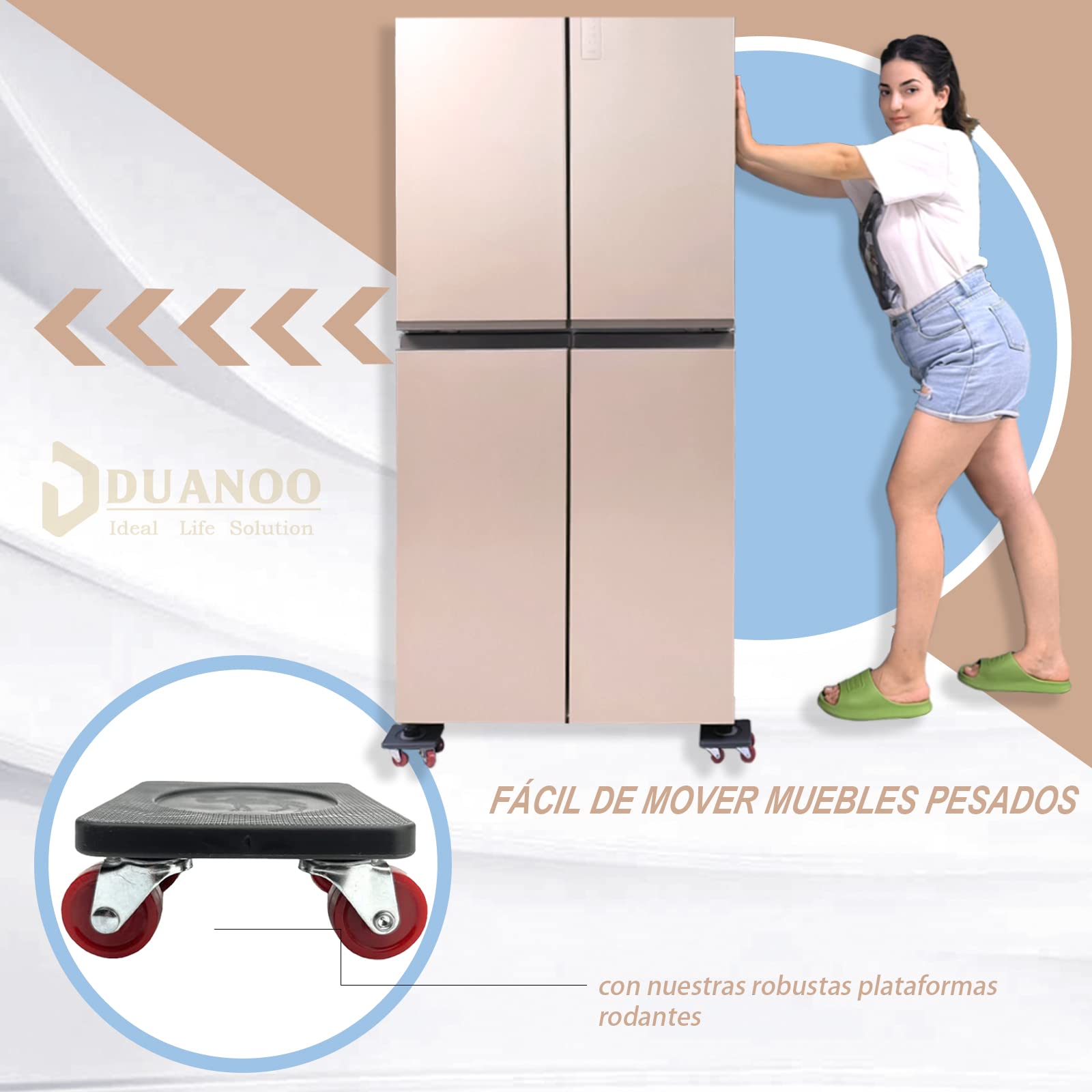 Transportador de Muebles de 4 Ruedas, Elevador de Muebles Pesados, Transporte de Muebles, Ruedas giratorias de 360° y Elevador, 400kg de Carga, Mueve Sofá, Cama, Mesa, Nevera y etc.