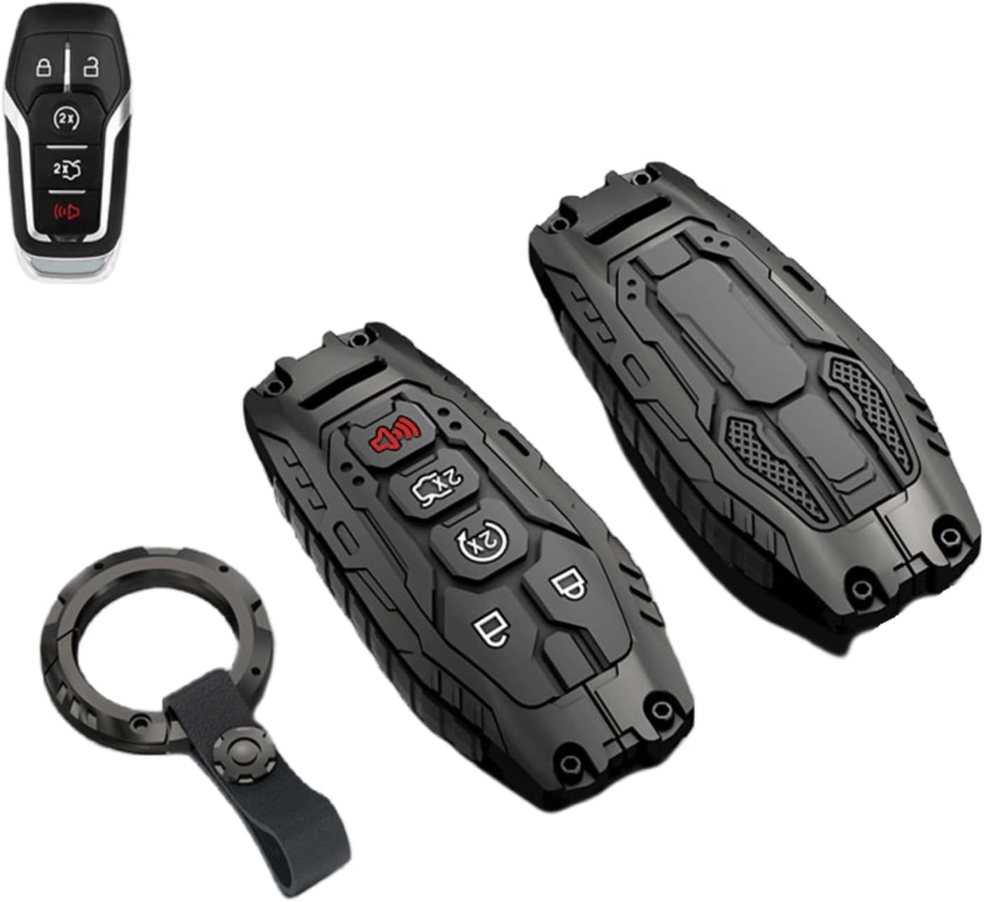 Heavy Key Fob Cover Case Protector for Ford, Keychain, Accessories for Ford F150 Mustang Explorer Edge Fusion Lincoln MKZ MKC MKX(Model-B Black)