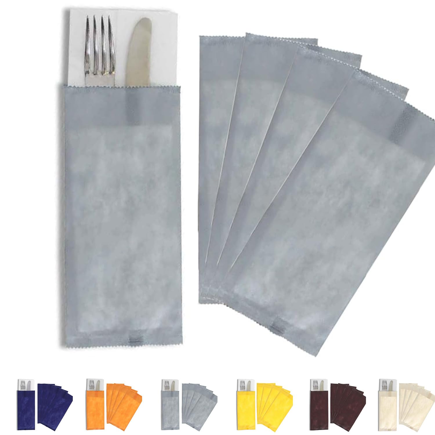 PAKNOR® 100 sacchetti di carta per posate, 9 x 25 cm, in carta kraft, perfetti per feste e occasioni speciali, usa e getta