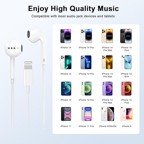 Miniatura 4 de Paquete de 2 auriculares con cable para iPhone, auriculares con control remoto integrado para controlar la música, llamadas telefónicas y volumen,