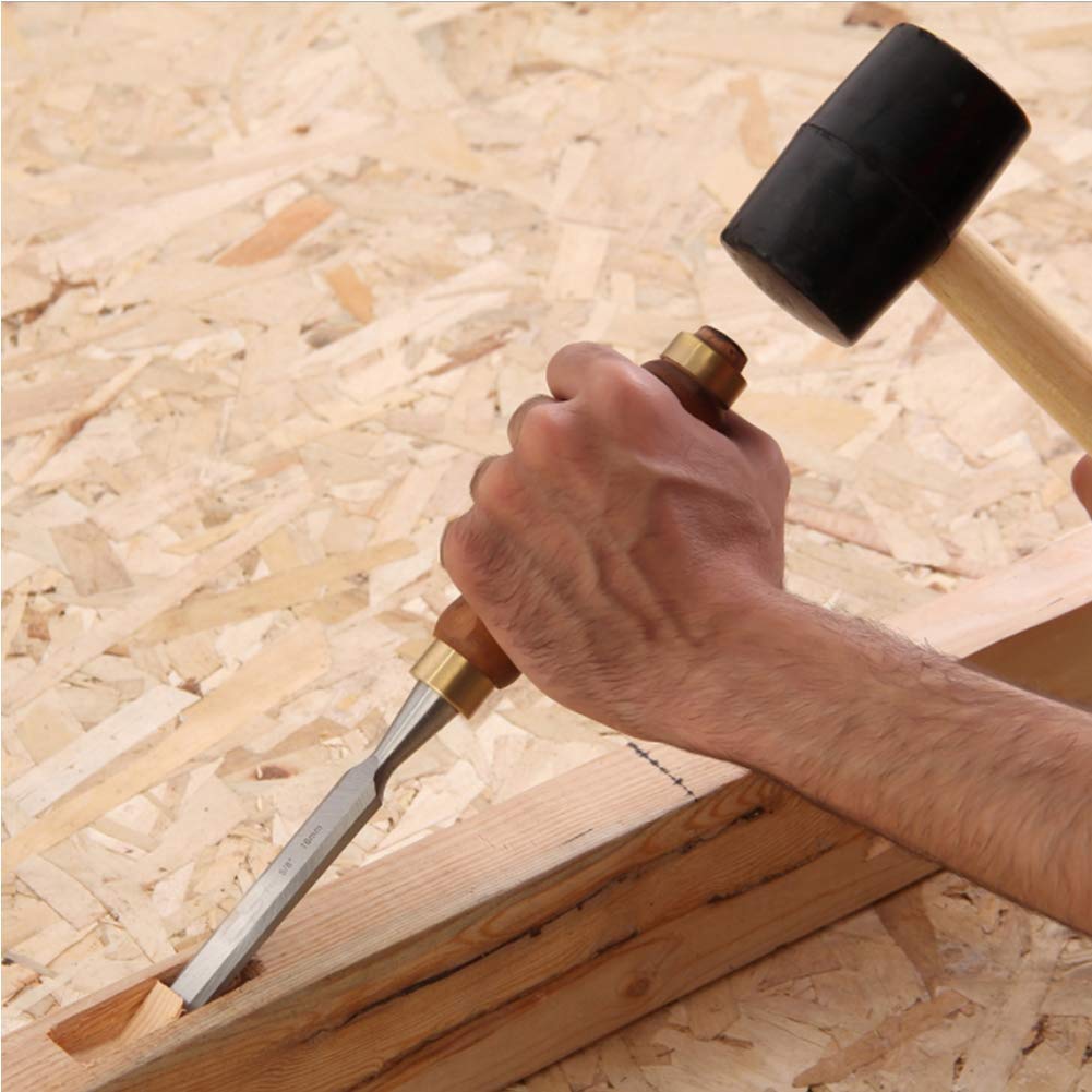 Outils de Sculpture sur Bois, Jeu de Ciseaux à Bois de qualité supérieure, avec poignées en Bois et Lames en manganèse chromé à extrémité Marteau for Le Travail du Bois