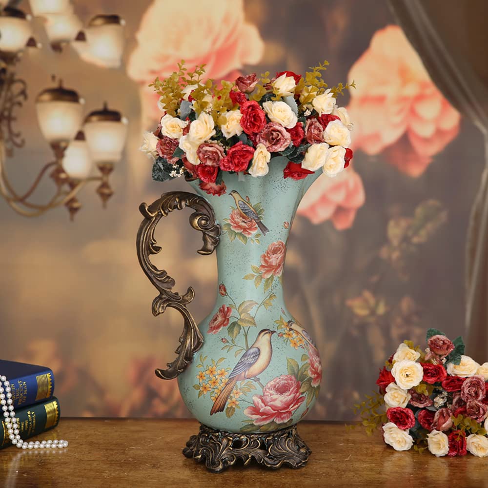 asdchZen American Retro Resin Flower Vase Living Room Flower Arrangement Home Decoration Table European Creative Floor Decoration