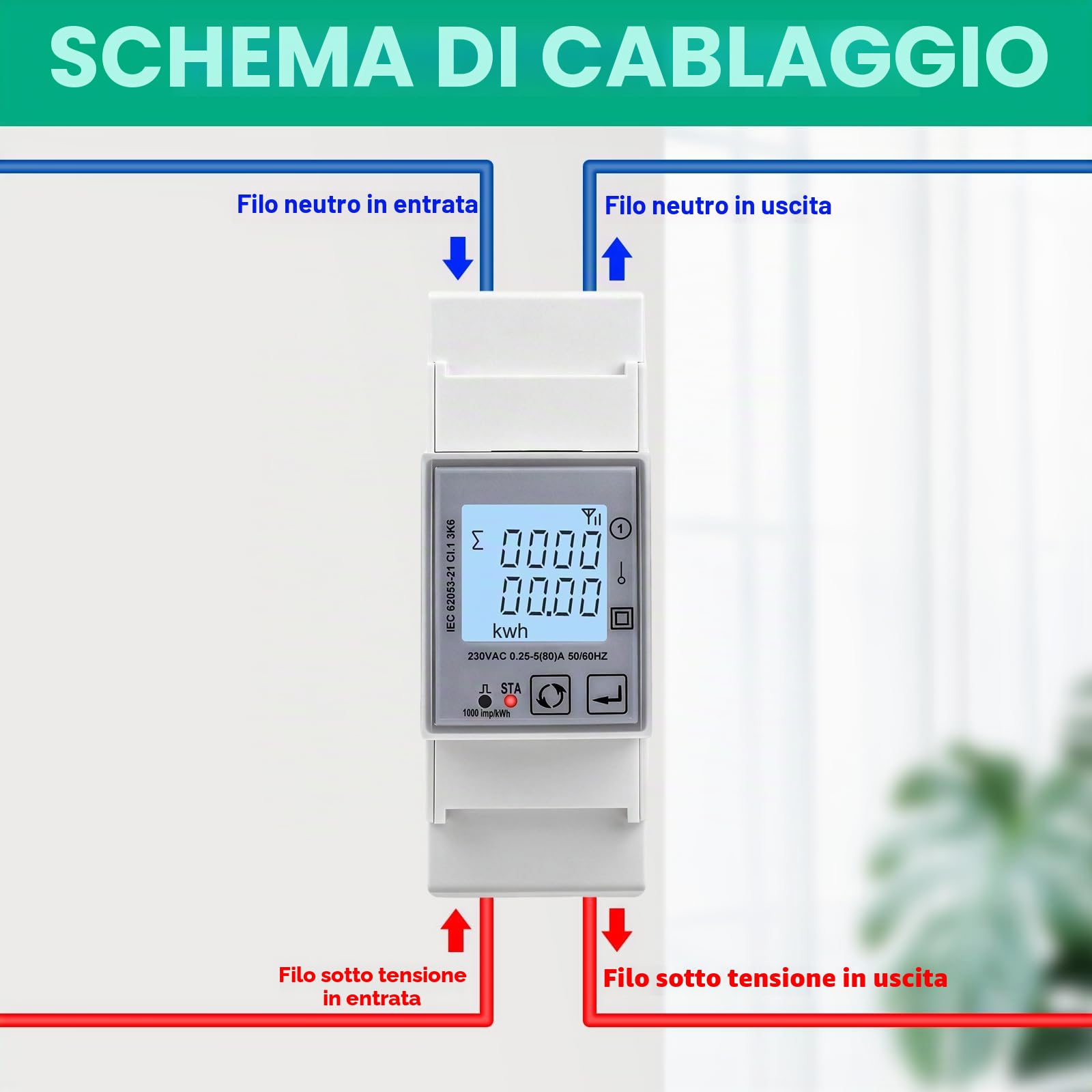 Contatore energia elettrica wifi 80A Tuya misuratore di consumo elettrico AC230V misuratore consumo elettrico monofase digitale LCD 1000 imp/kWh Protezione da sovratensione e sovracorrente DAC2120C