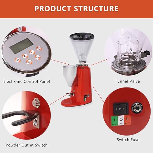 Miniatura 7 de Molinillo de fresas planas de café eléctrico de 360 W, ajuste preciso de 19, para expresogoteocerveza fríaprensa francesa, color negro