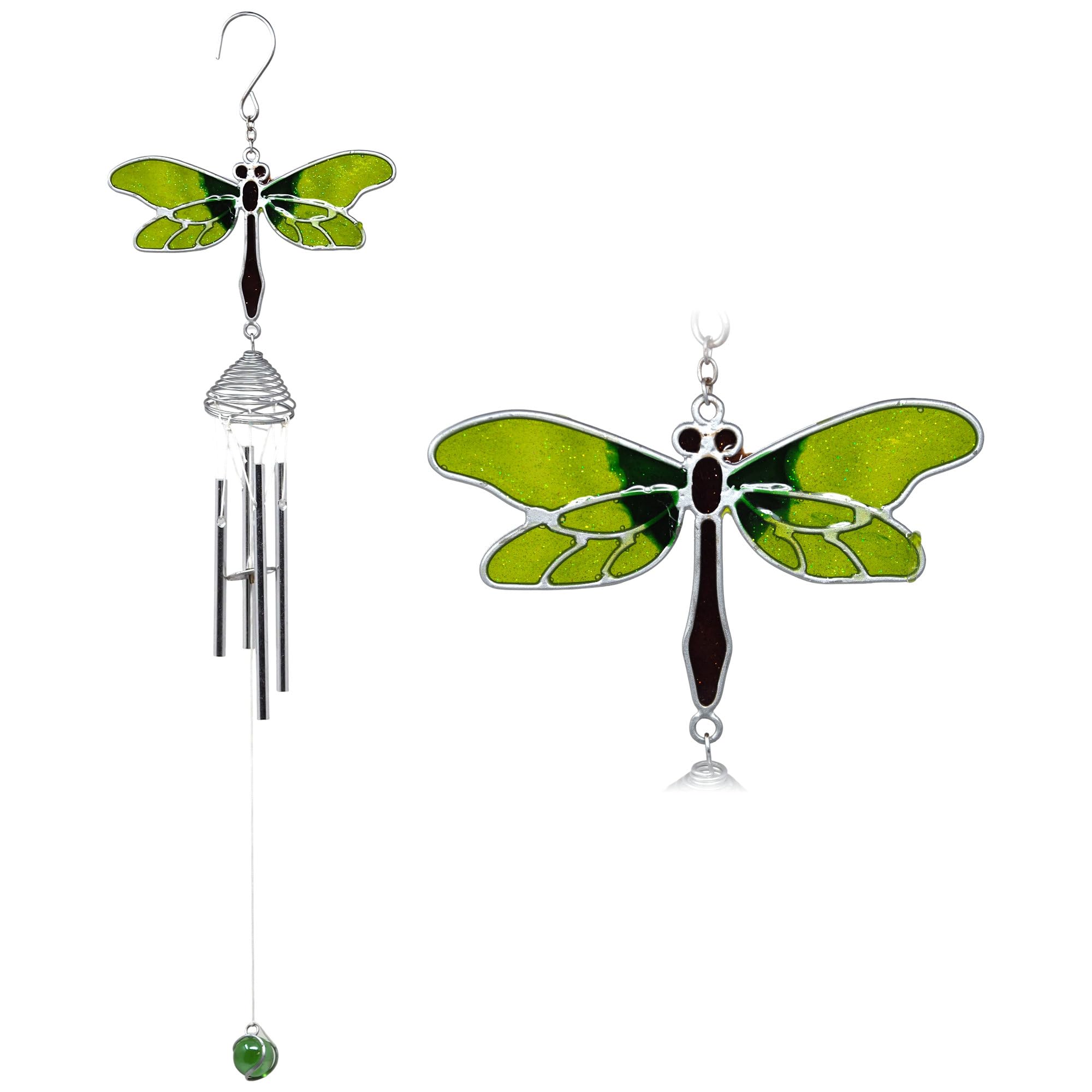 Green Dragonfly 40cm Metal Wind Chime Suncatcher Hanging Garden Ornament