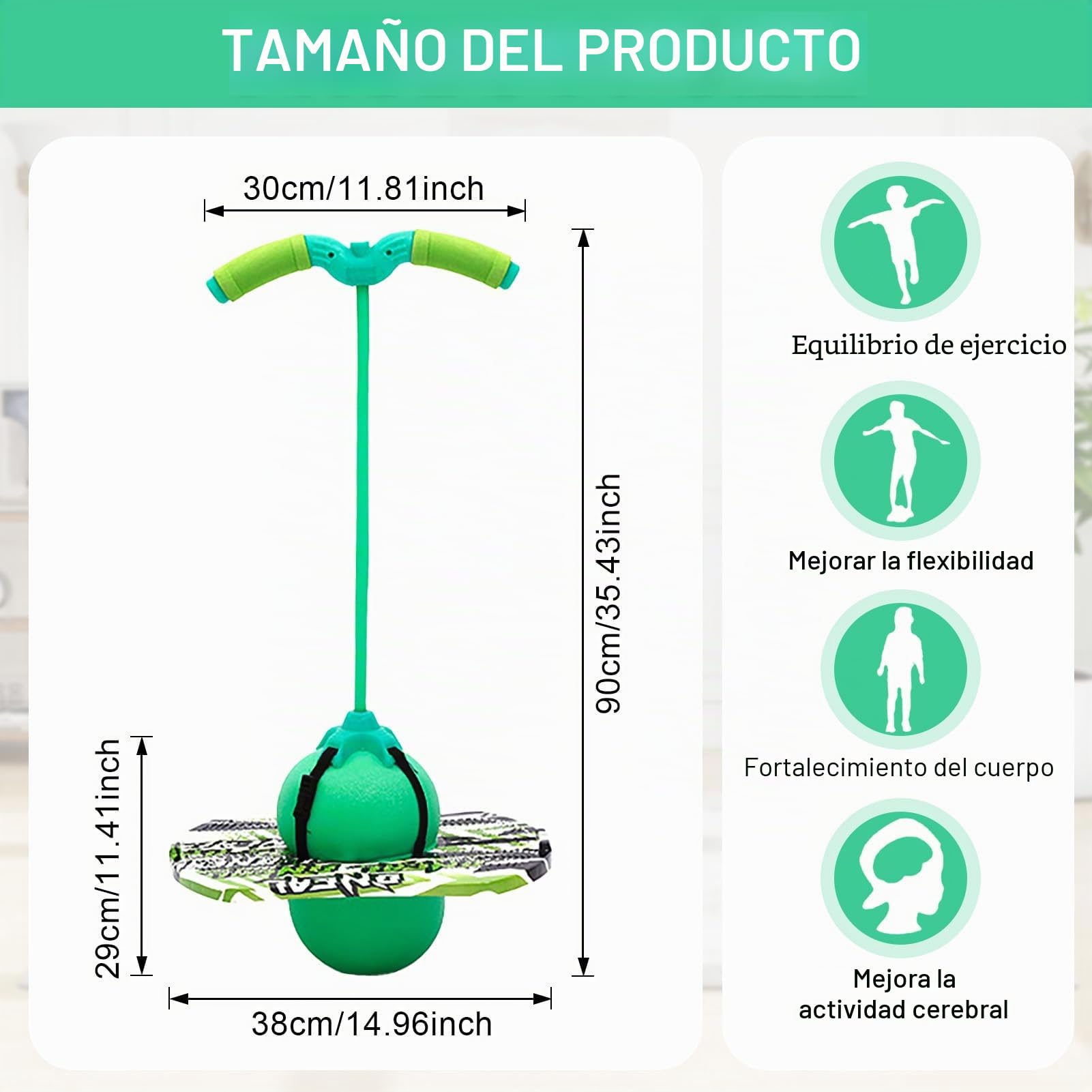 Pogo con Asas,100KG Equilibrado y Coordinado Pogo de Rebote, Las Asas Son Ajustables Equipado para Niños y Adultos para Entrenar Las Habilidades de Equilibrio (Verde)