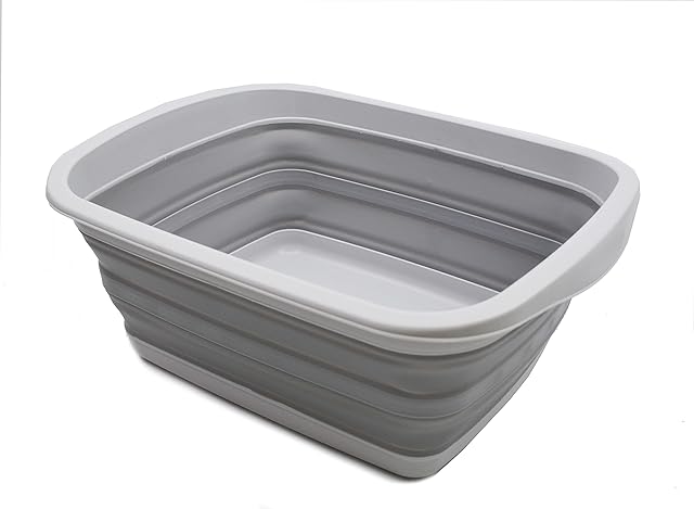 SAMMART 10L Collapsible Tub-Foldable Dish Tub-Portable Washing Basin-Space Saving Plastic Washtub (Grey, 1)