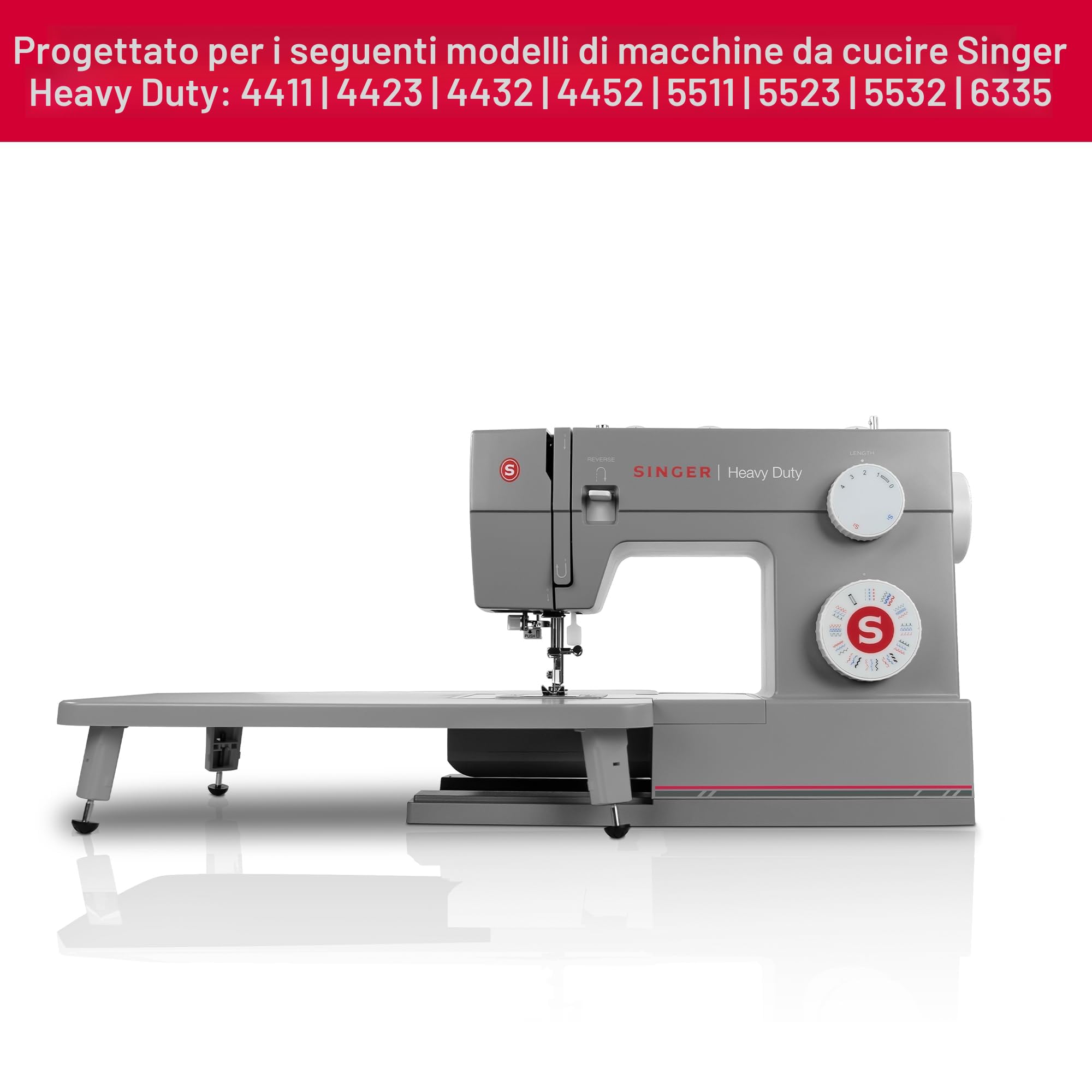 SINGER 4411, 4423, 4432 e 4452 - Tavolo di estensione meccanico per macchina da cucire, grigio