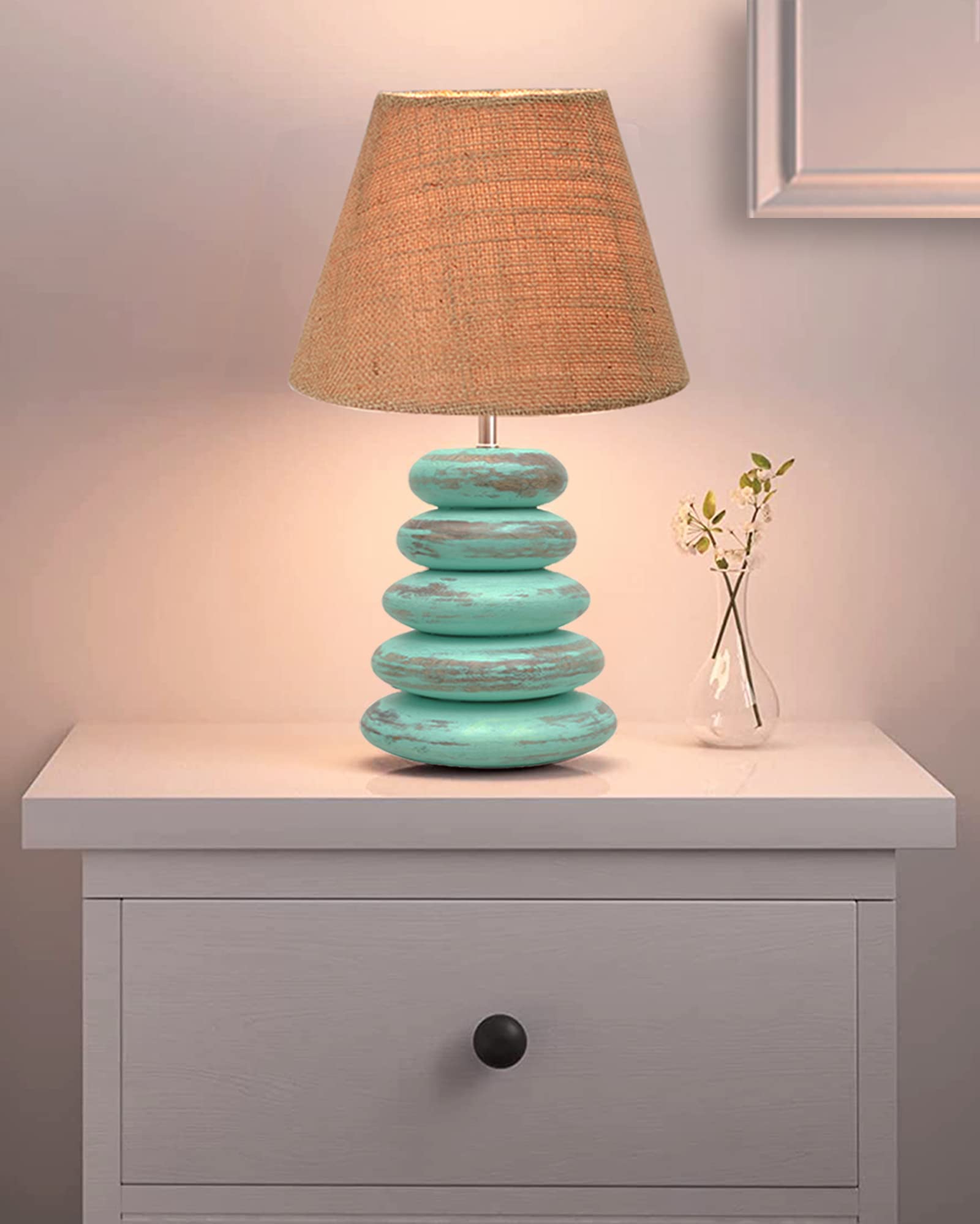 Homesake® Wood Table Lamp French Country Rustic Bedside Desk Nightstand Lamp for Bedroom Living Room Office (Algae Multi-Pebble, BrownJute) (B0BNNKGDDJ) Amazon Price History, Amazon Price Tracker