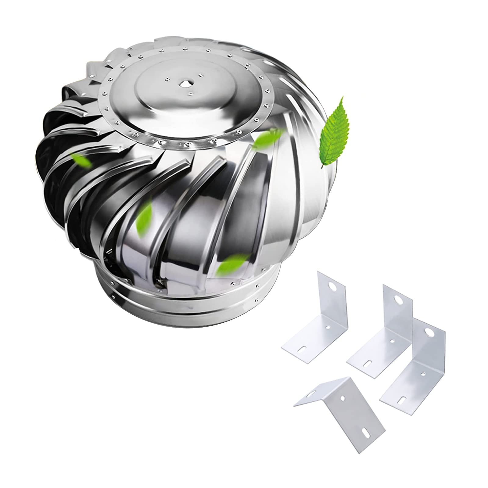 Chimney Cowl, Unpowered roof Ventilator, Cap Fan, Wind turbines Vent, Rotating Chimney(300mm 11.8in)