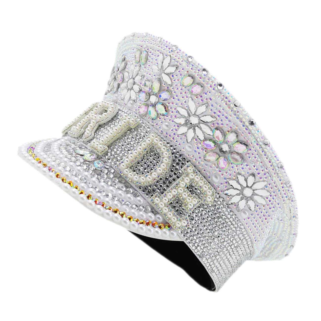 Sombrero Blanco Adecuado para Despedidas de Soltera y Bodas Gemas de Imitación, Ajustable y Cómodo Accesorios Delicados y Brillantes de Novia para Mujeres