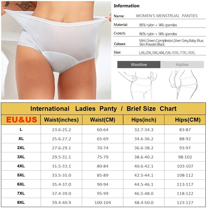 Bragas menstruales for mujer, 5 unidades, cintura alta, antifugas, tallas grandes, tallas L-8XL(Black-5pcs,5XL)