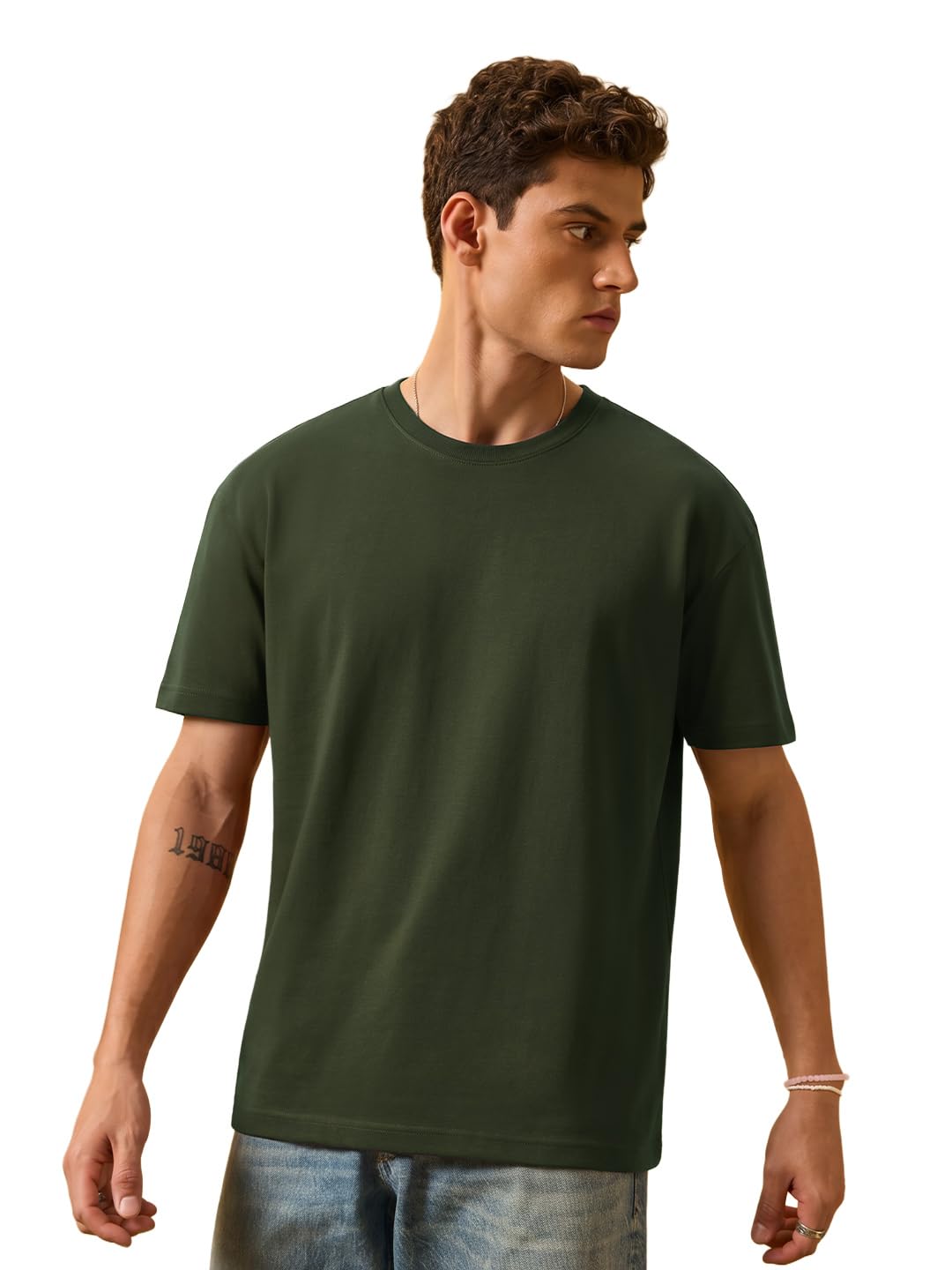 the souled store Premium Essentials: Men and Boys Short Sleeve Round Neck Solid Cotton Blend Casual Lightweight Drop Shoulder Streetwear Comfortable Trendy Oversized T-Shirts-picture-23