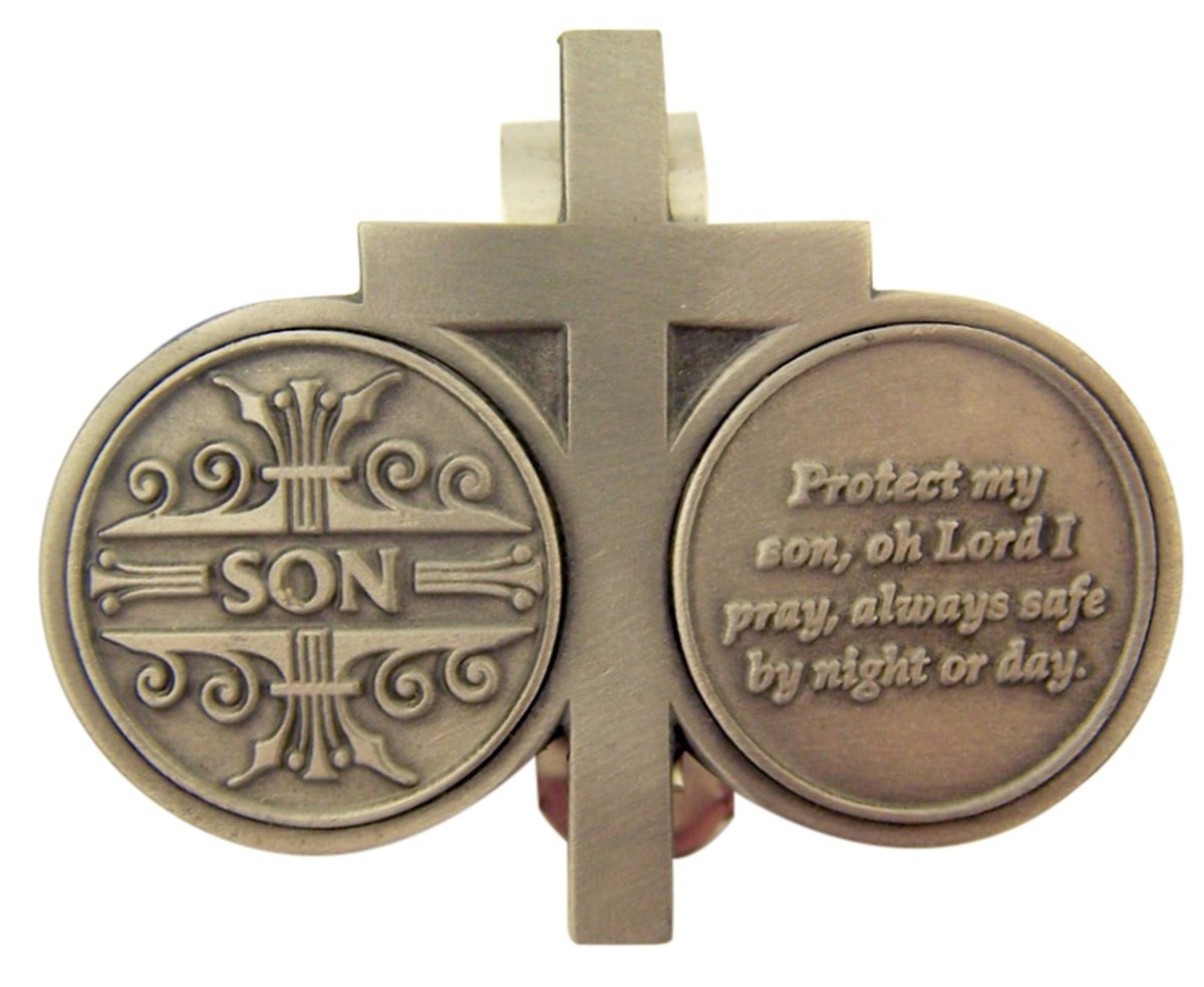 Pewter Cross with Protection Prayer Token Auto Visor Clip, 2 3/4 Inch