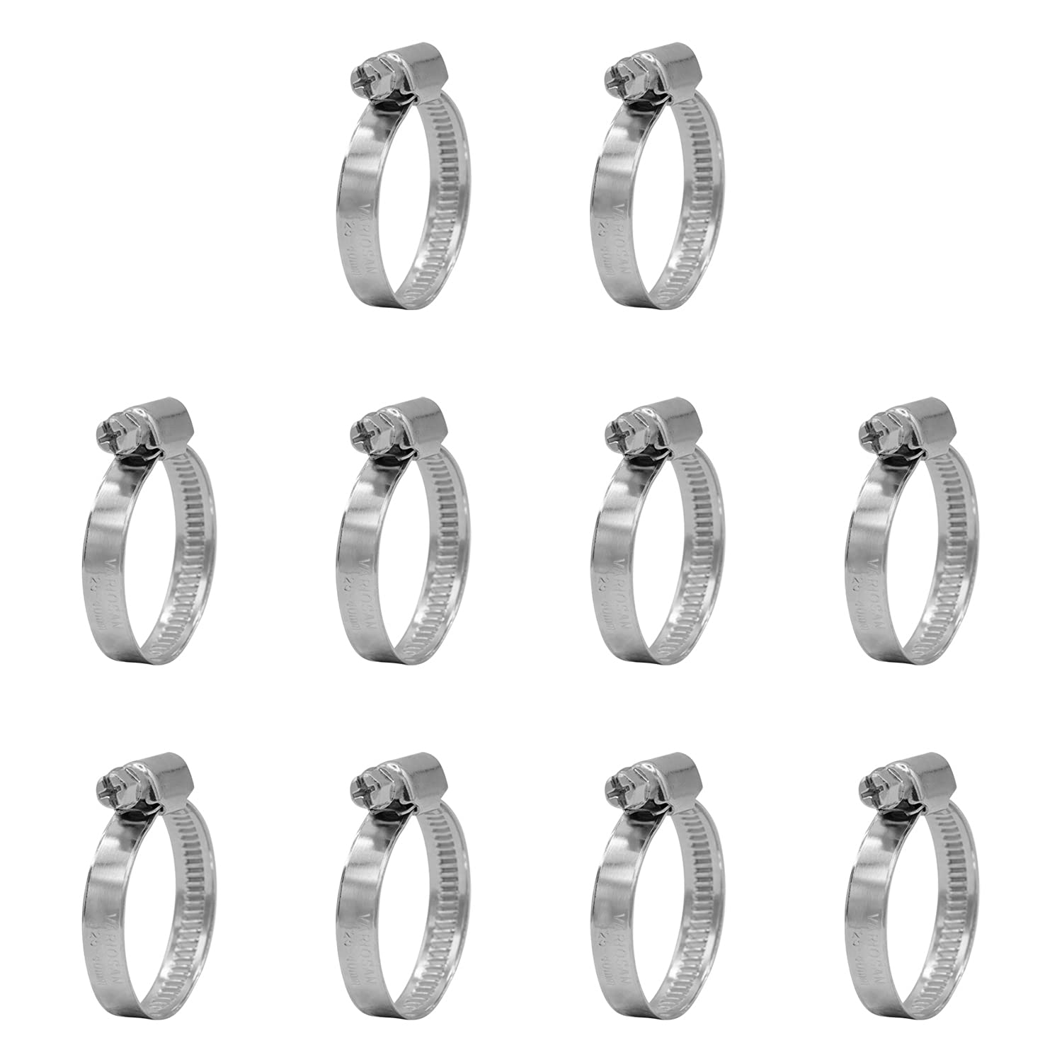 VARIOSAN Clamp 13644, Set of 10, Stainless Steel Hose Clamps (W4), Clamping Range 25-40 mm, Strap Width 9 mm, DIN 3017