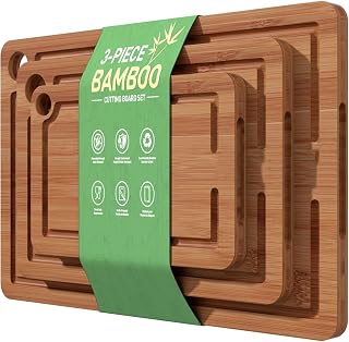 About iledy bambuskärbräda set för köket, 3 delar, inklusive halkfri matta, djup juicekanal, integrerade handtag – underbar present till