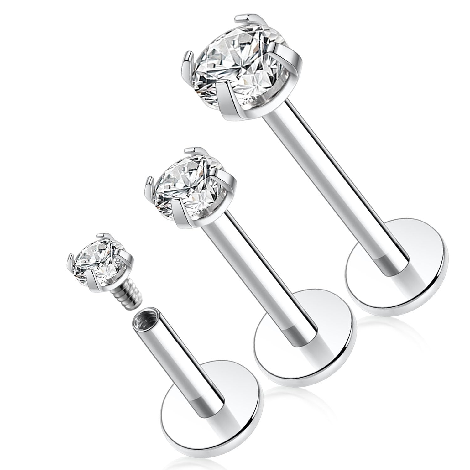 GAGABODYG23 Titanium 16G 6/8/10mm Clear CZ/Opal Internally Threaded Labret Monroe Lip Studs 6mm Helix Cartilage Tragus Earring Piercing