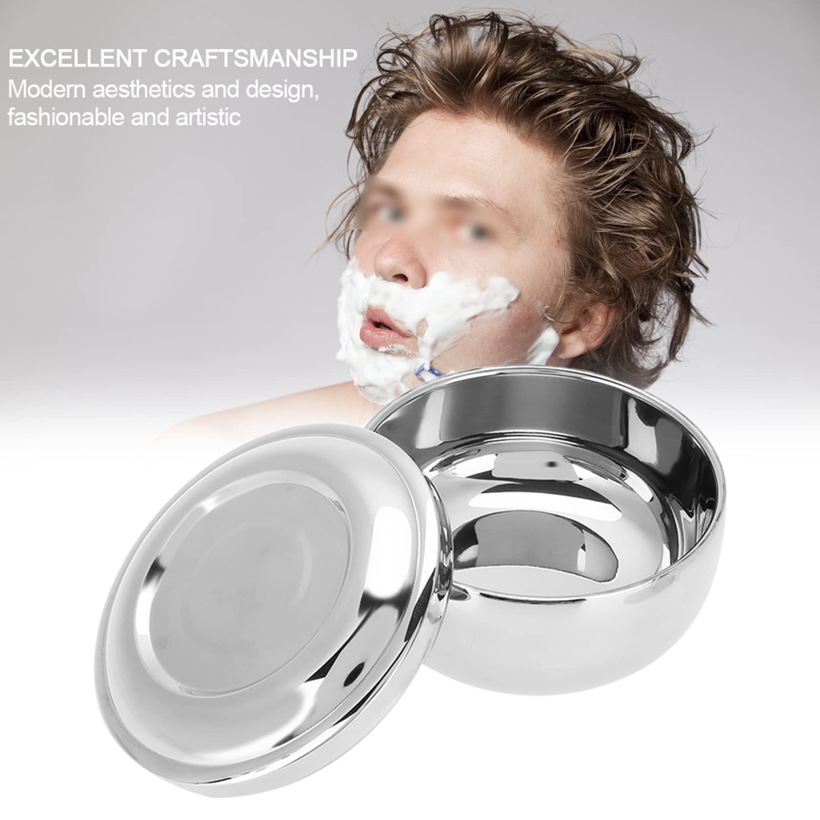 Prodotto di bellezza universale da uomo Ciotola per sapone da barba in acciaio inossidabile Ciotola per schiuma da barba con coperchio a specchio