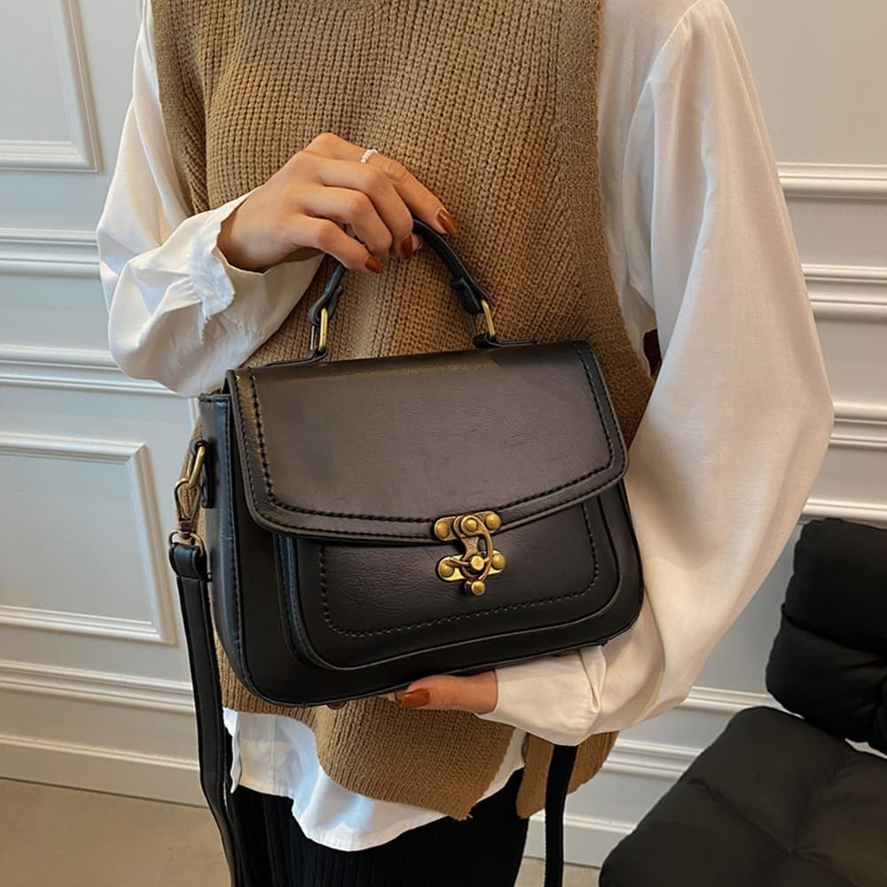 Vintage Crossbody Bags for Women, Small Leather Purse Messenger Bag, Retro Women Shoulder Handbag with Top Handle - Image 2