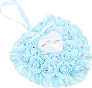 EXCEART Rose Ring Box Wedding Ring Pillow Romantic Crystal R