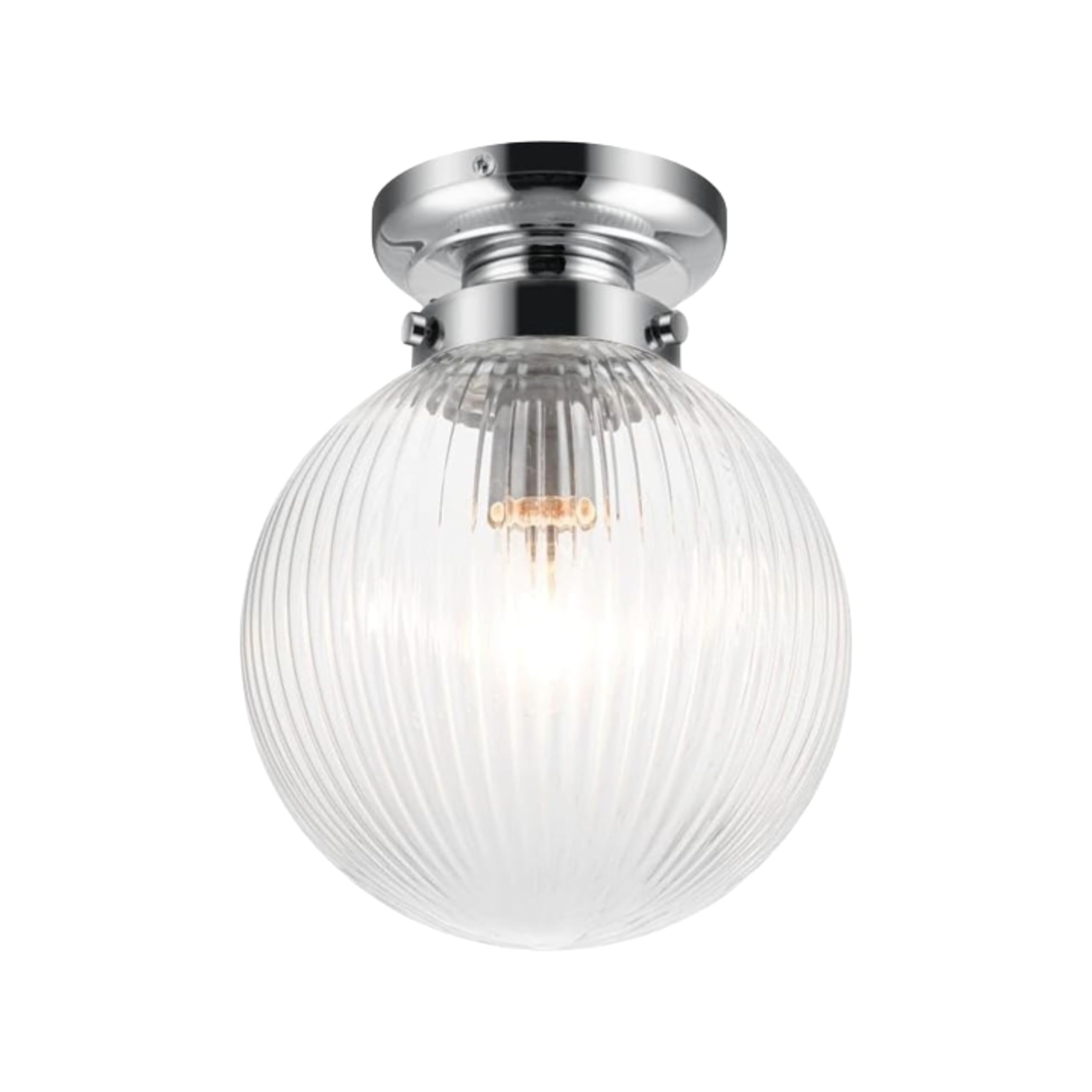 Cosylyte Finley Chrome Ribbed Glass Ceiling Light - Silver - E27 Bulb Fitting
