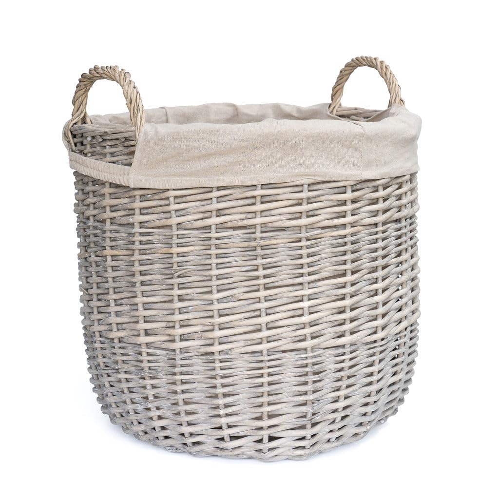 Arthur Cameron Buff - Streatley Circular Distilled Wicker Log Basket With Handles - Bedroom Storage & Home Decor (, Medium)