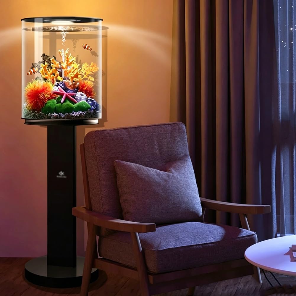 Acuario acrílico de 6 galones (blanco/negro) con luz LED tricolor controlada a distancia, kit de micropaisaje, adecuado para pantalla de escritorio (D)