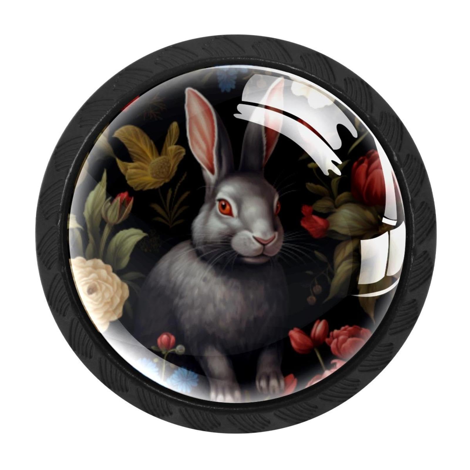 Chenzzzz Multicolored 01 4 Pack Black Rabbit Bunny Drawer Knobs, Cabinet Knobs Round Glass Knobs For Kitchen Cabinet Hardware Bathroom 35Mm
