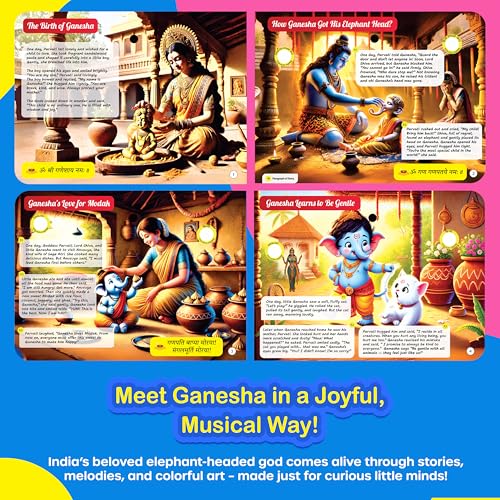 Image of Kiddale My Friend Ganesha - Touch & Listen Story Book for Kids | 28 Interactive Sound Buttons | Learn About Lord Ganesha's Stories, Shlokas & Values | Ideal for Ages 3+