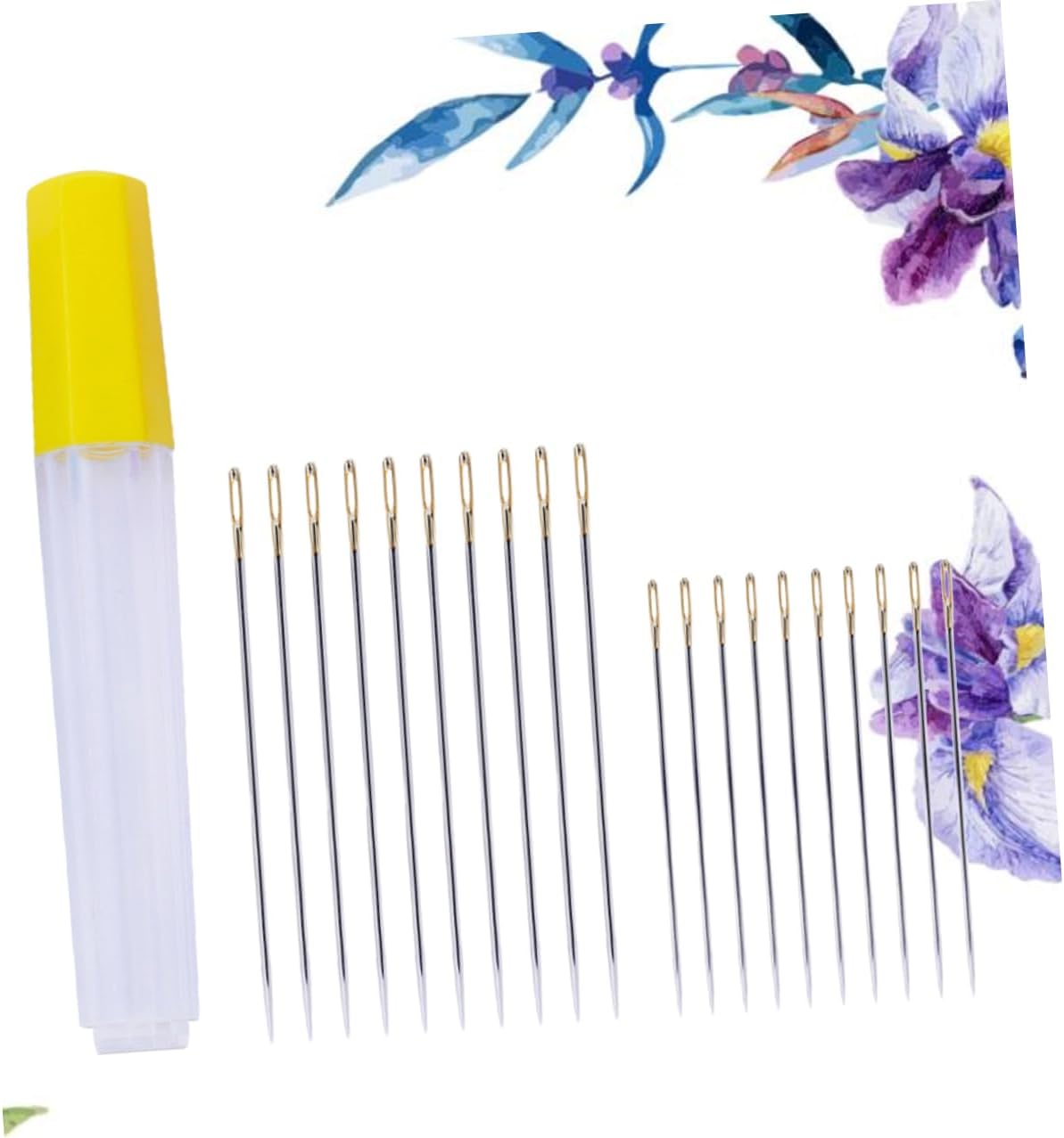 VILLFUL 20pcs Carbon Steel Embroidery Needles Set Large Hole for Easy Thread Assorted for Stitching Crocheting Storage Barrel Included