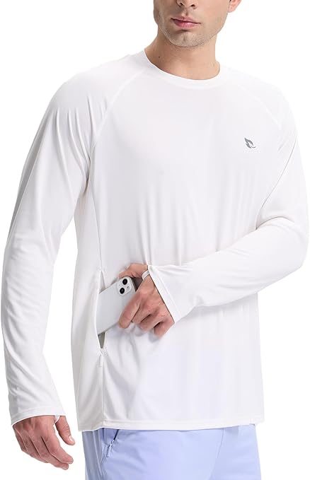 baleaf Men's Sun Protection Swim Shirts Zipper Pocket Rash Guard Shirt Quick Dry Long Sleeve Sun Shirt UPF 50+