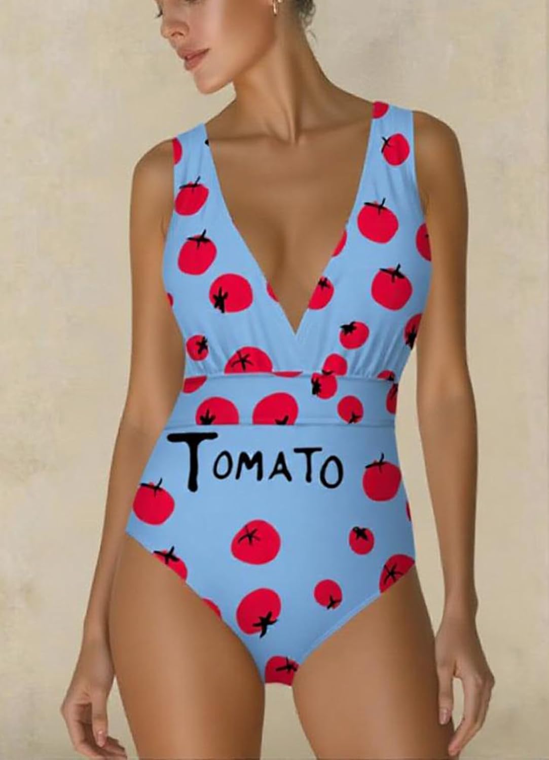Women's Floral Print Two-Piece Swimsuit Set, V-Neck One-Piece Swimwear with Cover-Up Skirt,