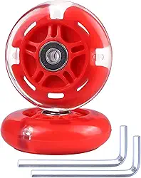 Pacote com 2 rodas traseiras de scooter com 3 rodas de 80 mm, rodas de substituição para skate em linha com rolamentos (vermelho)