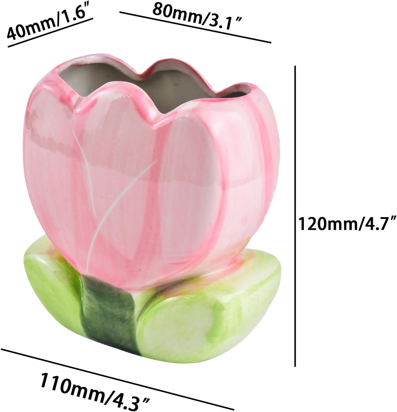 Ceramic Tulip Cosmetic Storage Box, Desktop Organizers Make Up Brush Storage Stand Desktop Storage Box for Brush,Pencil,Art Supplies, Painting Brush (Pink+Purple+Red+Yellow)