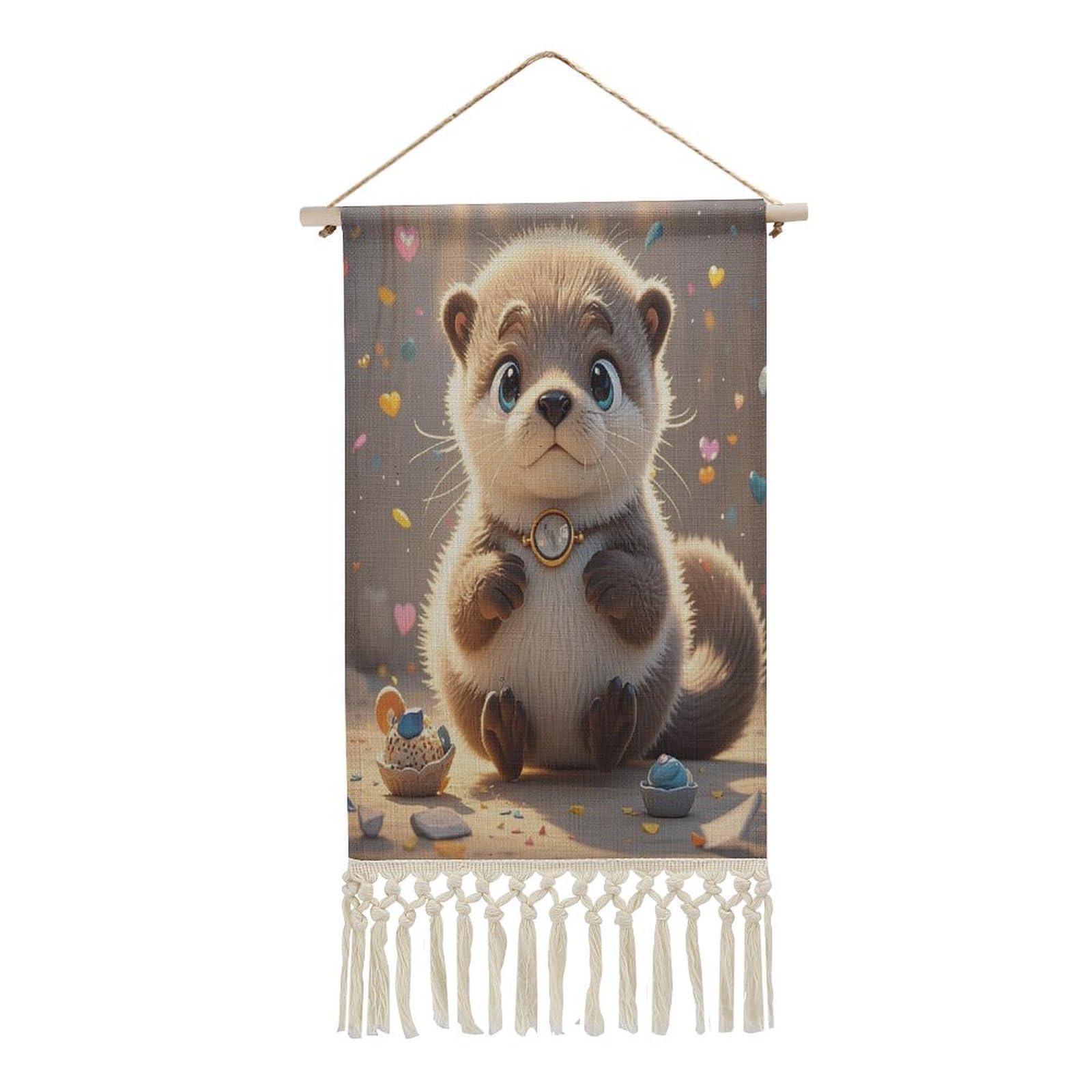 FekiLoot Cartoon Cute Otter Wall Art Print Decor Art Tapestry with Tassel Cotton Linen Hanging Poster Vintage Aesthetic Wall Art Poster Rustic Wall Art Decor for Home Bedroom Living Room Office