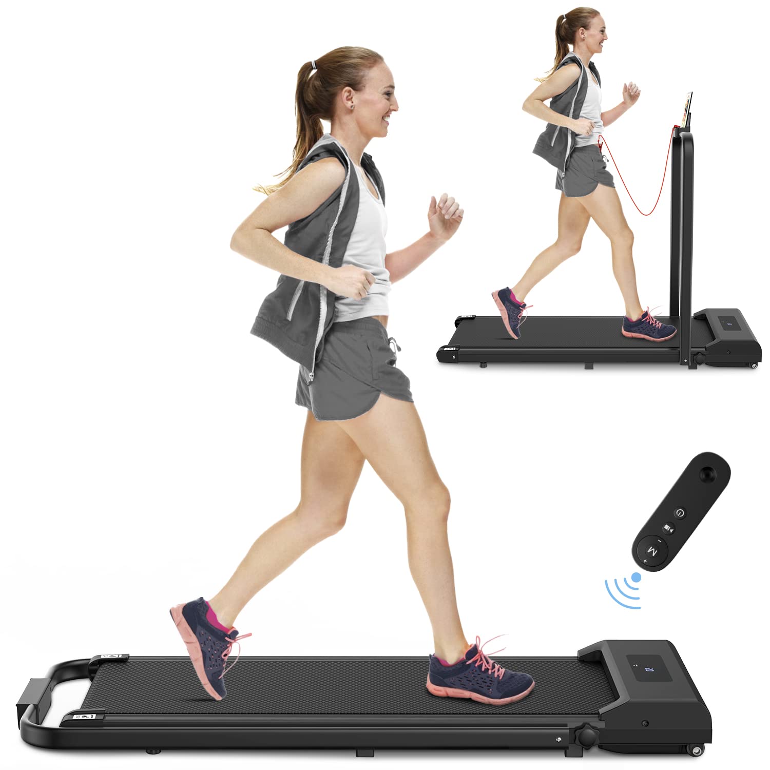 Dskeuzeew Treadmills for Home Foldable, 2 in 1 Folding Treadmill Walking Pad - LCD Display, Shock Absorption and 240LB Max Weight for Home Office Fitness Exercise